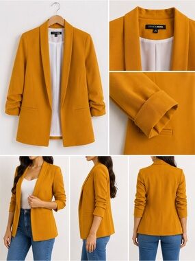 Fashion Nova Mustard Open-Front Blazer